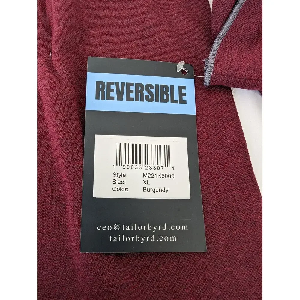 Tailor Byrd Reversible‎ Pullover Sweatshirt Size XL Burgundy 1/4 Zip Mock Neck